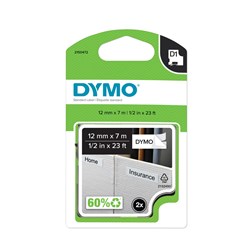 DYMO D1 LABEL CASSETTE 12mmx7m -Black on White Pk2